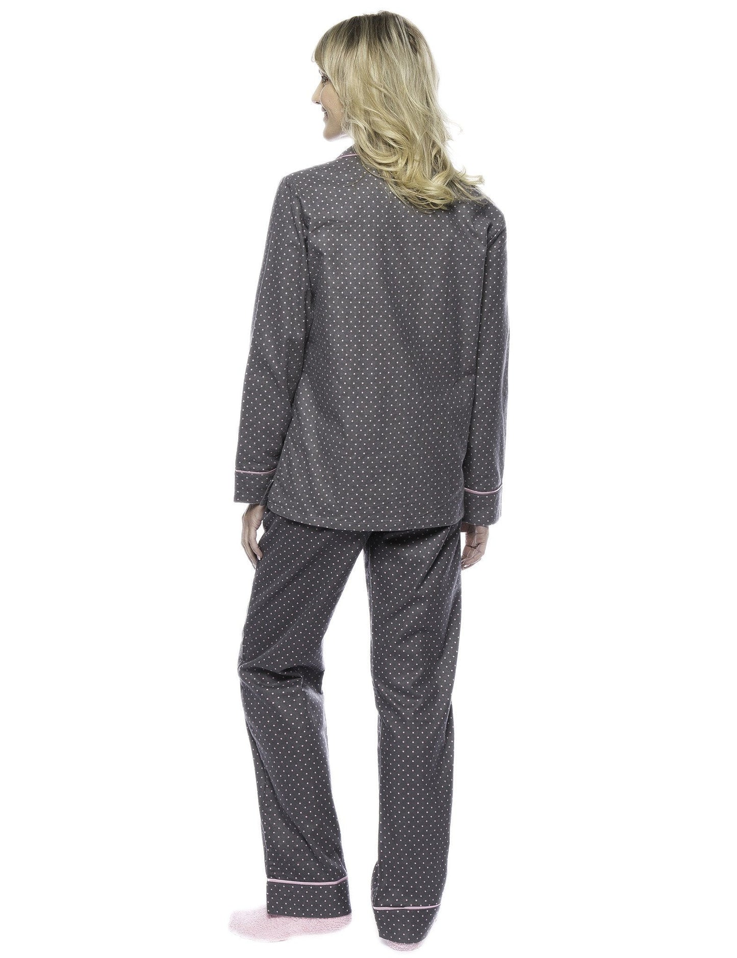 Womens Premium Cotton Flannel Pajama Sleepwear Set - Pindots Charcoal