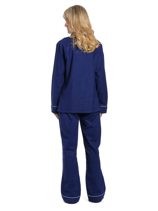 Women's 100% Cotton Flannel Pajama Sleepwear Set - Midnight Blue