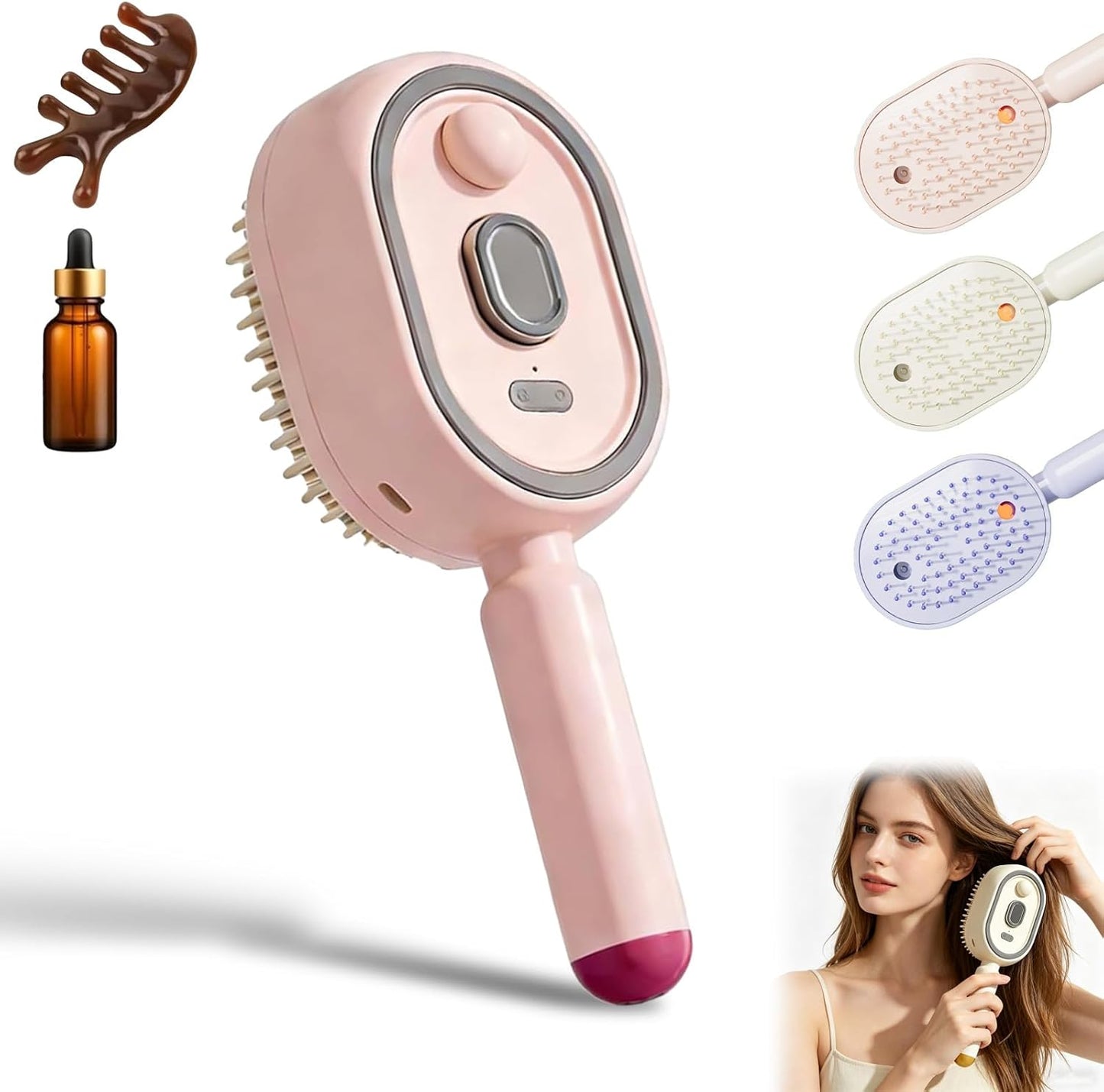 2026 New Electric Steam Brush, Electric Steam Brushs for Hair, Rechargeable Steam Hair Straightener with Water Spray, Detangling Steam Brush for Reduce Frizz, Nourishes Hairs (Pink Set)