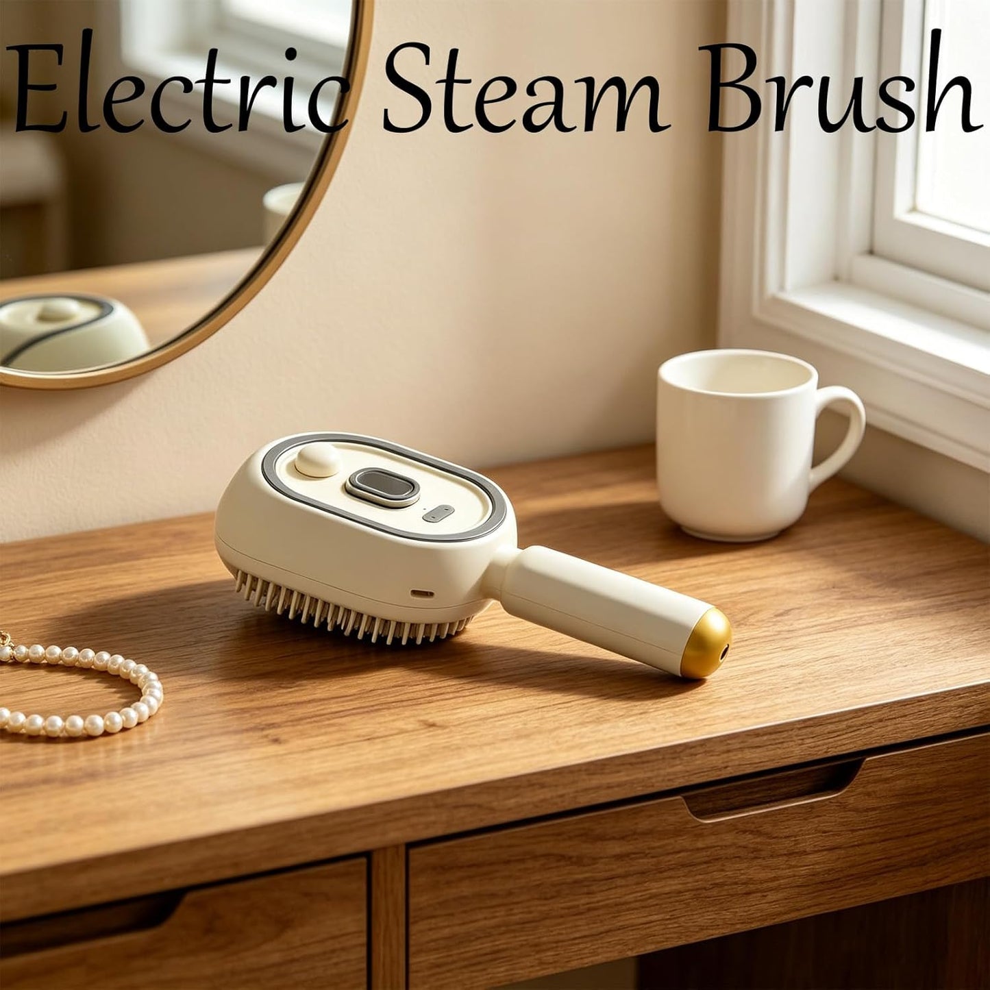 2026 New Electric Steam Brush, Electric Steam Brushs for Hair, Rechargeable Steam Hair Straightener with Water Spray, Detangling Steam Brush for Reduce Frizz, Nourishes Hairs (Beige Set)