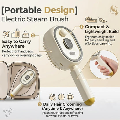 2026 New Electric Steam Brush, Electric Steam Brushs for Hair, Rechargeable Steam Hair Straightener with Water Spray, Detangling Steam Brush for Reduce Frizz, Nourishes Hairs (Beige)